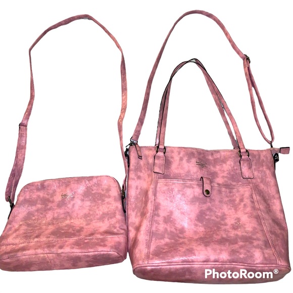 Pink Tie-Die Leather Tote & Matching Crossbody Bag - Picture 2 of 3